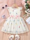 Baby Girl Sleeveless Princess Dress – Floral Embroidery & Soft Mesh Tulle-TotsCove