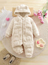 Newborn Baby Girl Fuzzy Hooded Jumpsuit with Heart Pattern-TotsCove