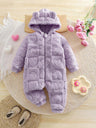 Newborn Baby Girl Fuzzy Hooded Jumpsuit with Heart Pattern-TotsCove