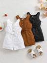 3-Piece Baby Girl Outfit – Solid Knit Camisole & Shorts Set with Headband-TotsCove