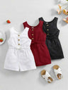 3-Piece Baby Girl Outfit – Solid Knit Camisole & Shorts Set with Headband-TotsCove