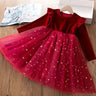 Girls' Red Velvet Dress with Layered Netting-TotsCove