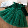 Girls' Red Velvet Dress with Layered Netting-TotsCove